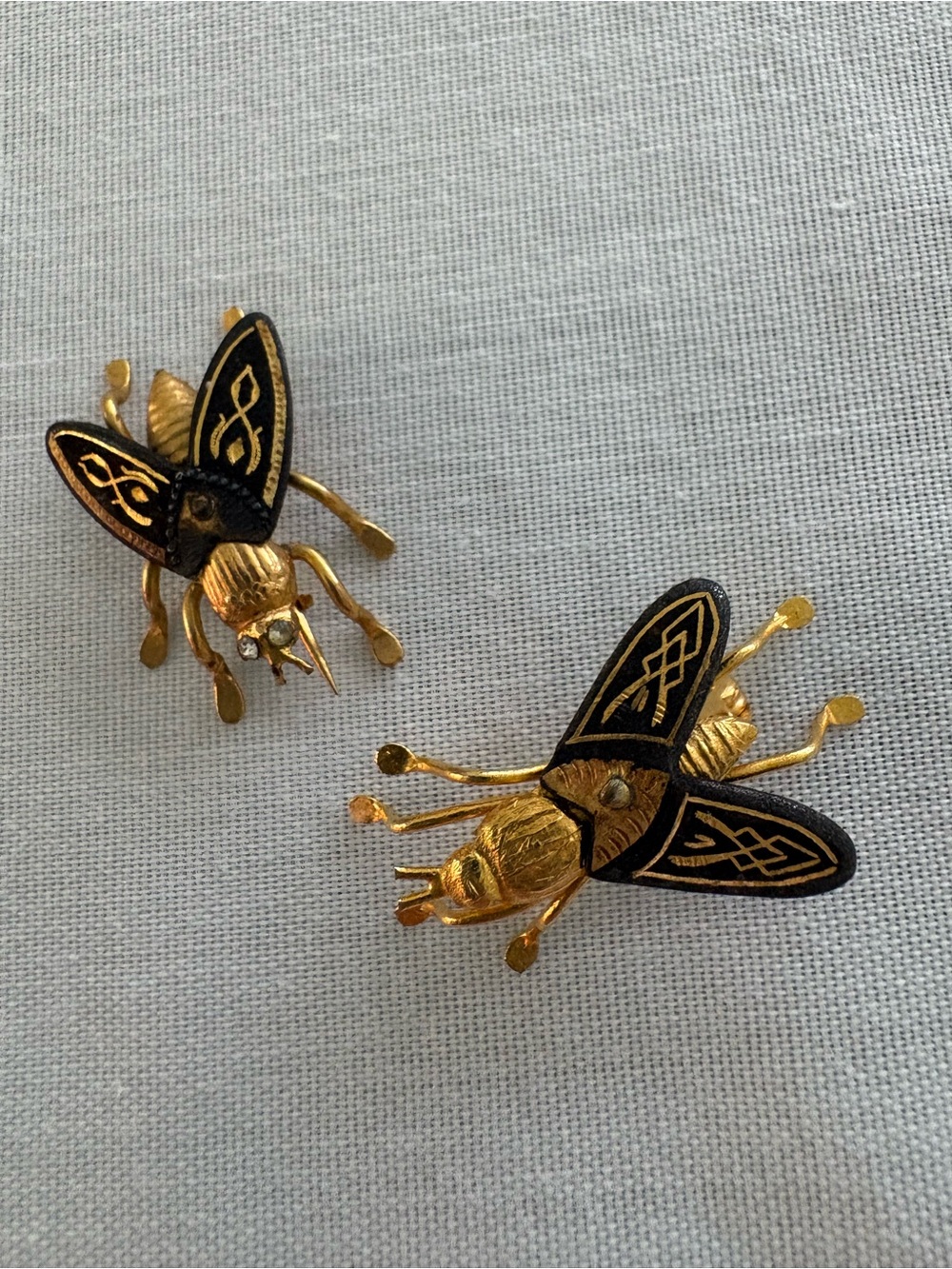Gold and Black Bee Brooch Set - Unbranded